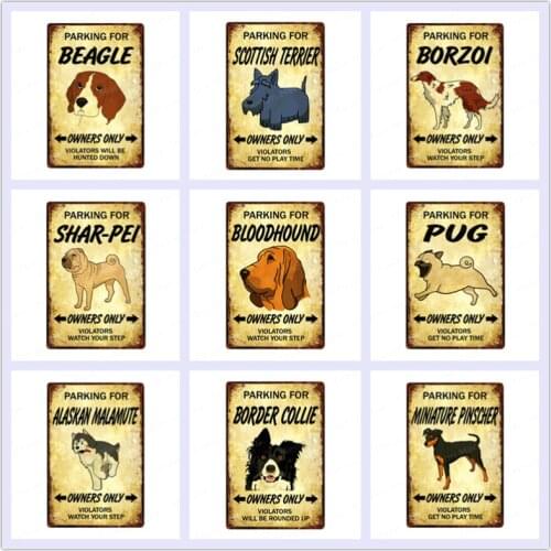 Parking for Pet Dog Vintage Plaque Beagle Metal Tin Signs Pub Bar Cafe Home Decor Borzoi Shar Pei Brittany Wall Art Poster