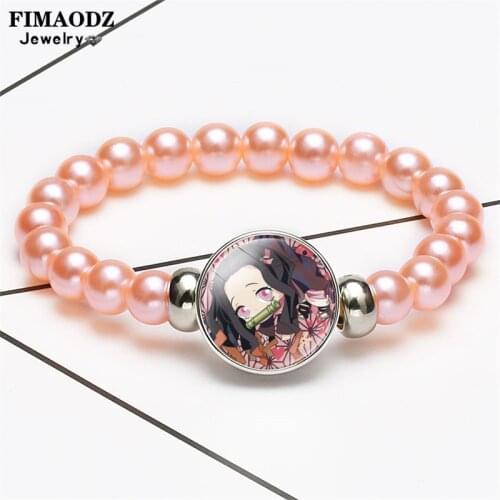 FIMAODZ Charm Demon Slayer Beaded Bracelet Kimetsu No Yaiba Kamado Tanjirou Nezuko Anime Figure Kids Bangle Cosplay Jewelry
