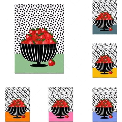 Ripe strawberry print, strawberry print, pure strawberry, strawberry in striped bowl, strawberry wall art, fruit print