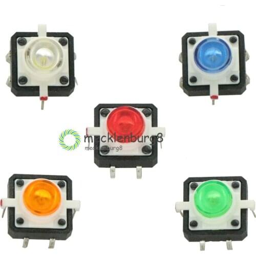 5PCS 1 set 12X12X7.3 Tactile Push Button Switch Momentary Tact LED 5 Color 12X12X7.3mm 12*12*7.3mm 6pin