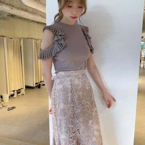 Sexy Blouse Women Off Shoulder Top 2021 Fashion Spring Autumn Solid Sweet Tops Basic Knitting Ruffles Folds Blouses Casual