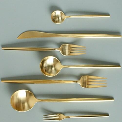 1lot/1piece Korean Golden Dinnerware Set Stainless Steel Knife Fork Set Tableware Metal Green Western Food Restaurant Cutleries