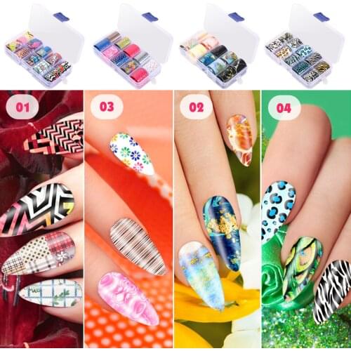 10 Rolls 2.5x100cm Holographic Nail Art Transfer Foil Paper Stylish Design Nail Stickers Decals Nails Decoration Accessories