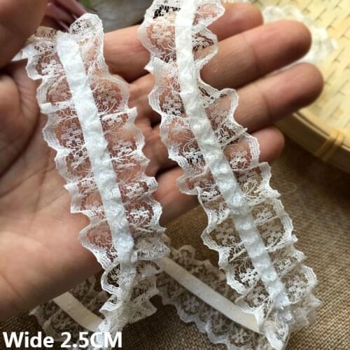 2.5CM Wide Luxuy White Mesh Embroidered Fringe Ribbon Guipure Lace Edging Ruffle Trim Wedding Veil Headband Handmade DIY Crafts