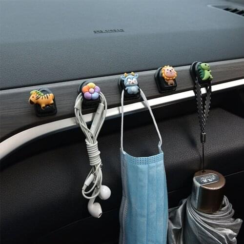 2PCS Car Hooks Organizer Storage Hanger for USB Cable Headphone Key Cars Seat Back Accessory Adhesive Cartoon Mini Hooks