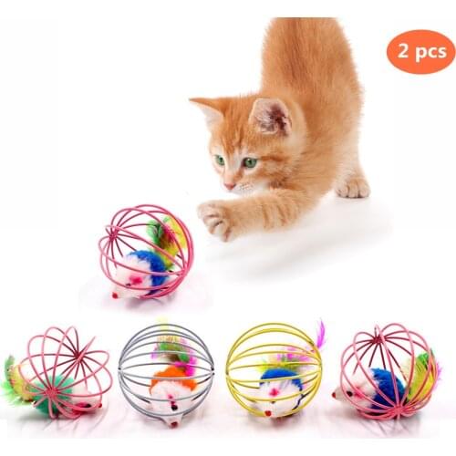 2 pcs Cat Interactive Toy Small Bell Mouse Cage Toys Plastic Artificial Colorful Cat Teaser Toy Pet Supplies