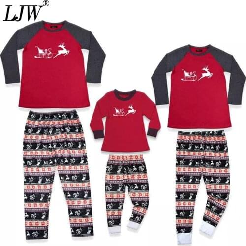 2021 Christmas Elk sleigh car gifts print long-sleeved top + trousers home service suit father mother and kid marching cothes