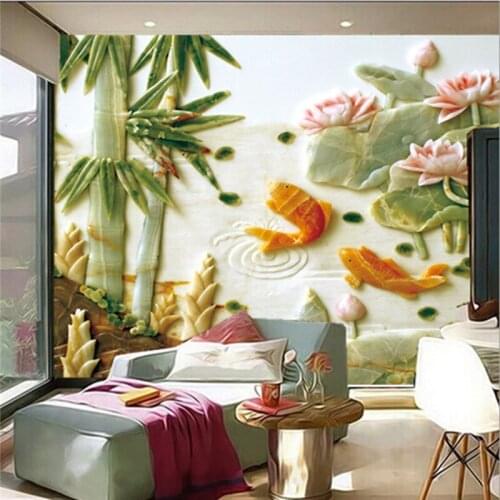 Custom 3D stereo jade murals, Chinese style goldfish lotus pattern papel de parede,living room sofa TV wall bedroom wallpaper