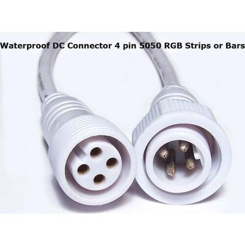 4Pins Waterproof DC Connector for smd 5050 RGB Strip or rigid bar light, waterproof led connector, 20cm long cable, 50pairs/lot