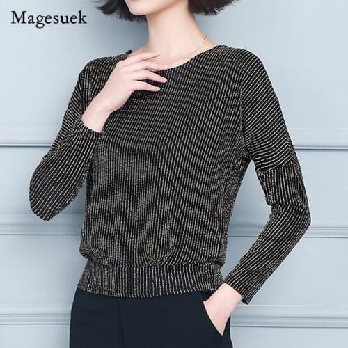 Plus Size Fashion New Glitter Shirt Tops Elegant Shiny Sequin Blouse Tunic Women Classic Black Blue Shine Womens Blouses 15774