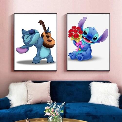 Baby Kids Bedroom Decor Disney Anime Cartoon Poster Print Lilo Stitch Canvas Painting Wall Art Pictures Nordic Calssic Pictures