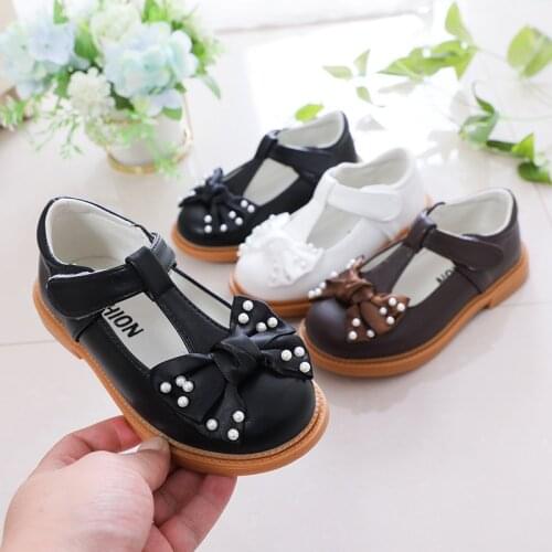 Children Casual Shoes Girls Flats Kids Sneakers Leather Shoes T-strap with Bowtie Fashion Princess Soft Dress Shoes for Party