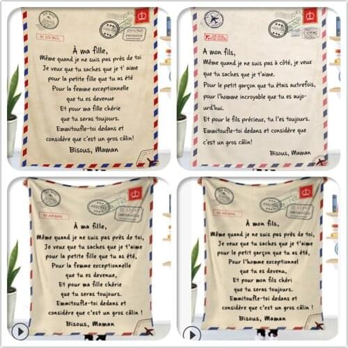 French To My Daughter Son Flannel Blanket New Letter Printed Quilts Air Mail 3d Print Keep Warm Sofa Child Blanket Home Textiles