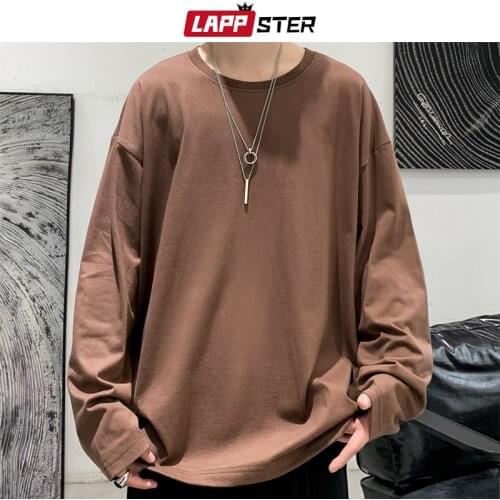 LAPPSTER Men Solid 8 Colors Harajuku Oversized T Shirts 2021 Mens Long Sleeve Vintage Streetwear T-shirts Male Kpop Causal Tees