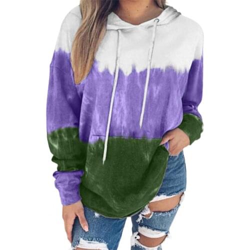 Hot Sale 2021New Women Hoodies Rainbow Gradual Change Color Printing Hat Long Sleeve Solid Loose Drawstring LongSleeve Plus Size