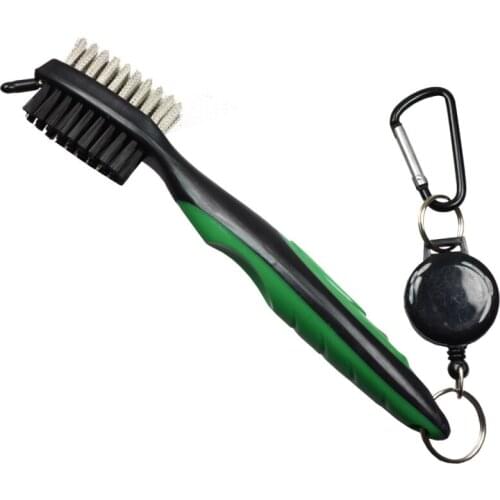 Golf Club Cleaning Tool Double-sided golf brush With Retractable Zip-line And Aluminum Carabiner Cleaning Tools Kit Tool