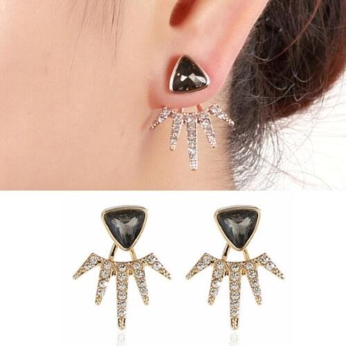 Jisensp New Womens Fashion Crystal Earrings Simple Rhinestone Geometric Stud Earrings for Women Jewelry Party Pendientes Mujer