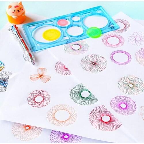 Painting multifunctional puzzle vortex meter geometry ruler student drawing painting tool childrens toy hollow flower pattern