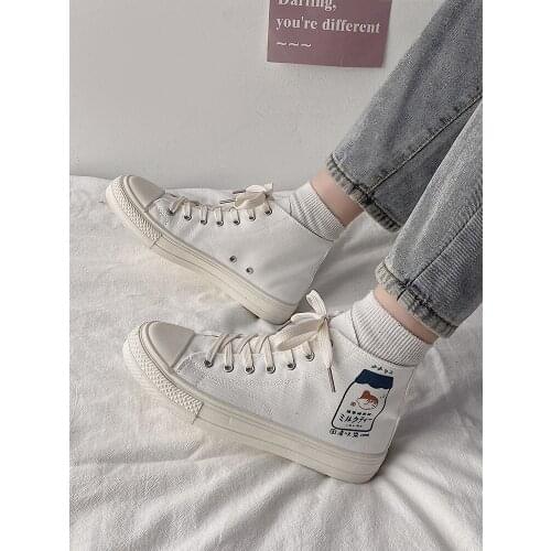 High-top canvas shoes women 2021 spring and autumn new Korean style simple casual sneakers flat bottom laces