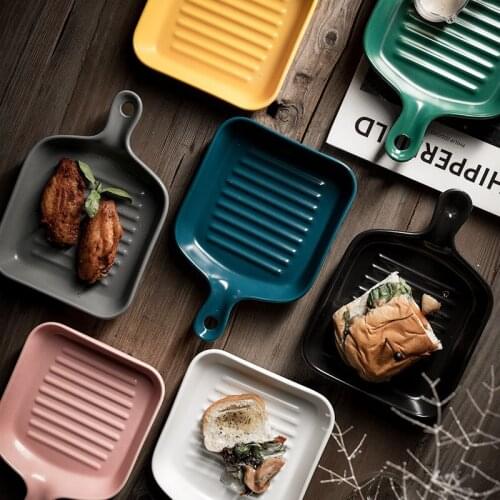 Nordic Potted Ceramic Plate Tableware Fruit Breakfast Plate Creative Baked Rice Plate Western Food Household Plate Dishes