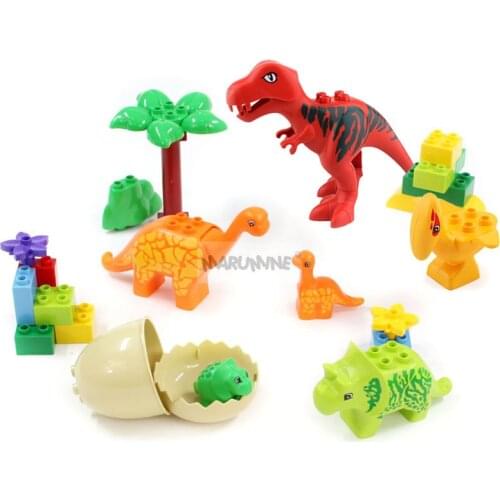 MARUMINE Duplo Dinosaur Tyrannosaurus Rex Pterosaur Long Necked Dragon Education Classic Children Gift Animal Figures Toys