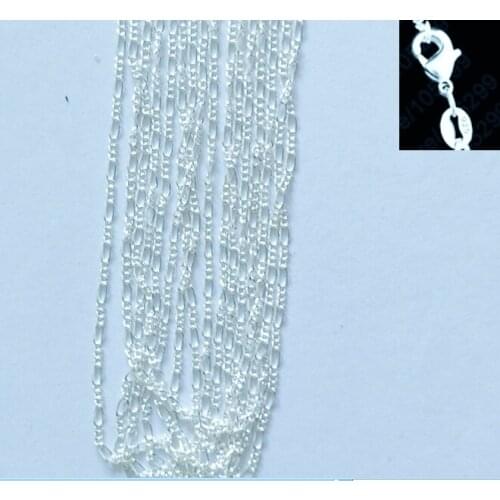 Wholesale Silver color Necklace Chain 2mm 10 pcs. / M925 Silver color Jewelry Figaro Chain Necklace 16 "-24", choose length