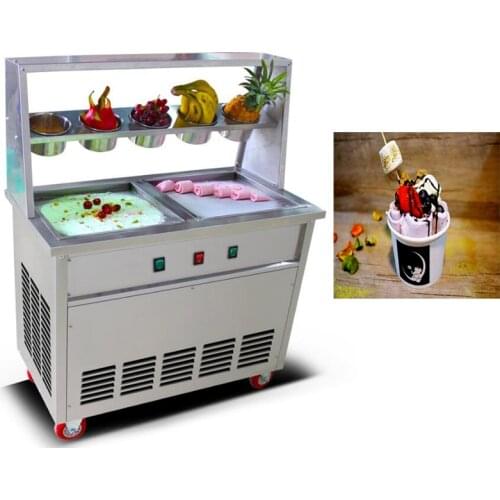 Commercial Thai Style Ice Fry Machine With Double Sided Pan And Five Small Bowls