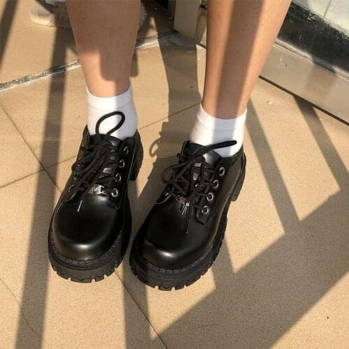 YSHUNIJ Thick soled leather shoes summer Mary Jane shoes female dwarf Le Spice Girl muffin shoes British style