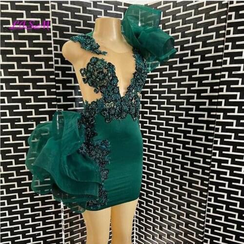 Lace Appliques Short Homecoming Dress Sexy Beaded Ruffles Mini Cocktail Dresses Party Gowns Vestidos