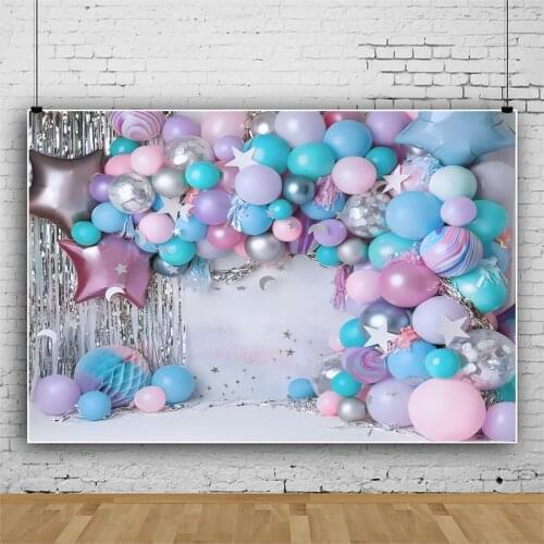 Laeacco Happy Birthday Party Balloons Photo Wall Ribbons Stage Party Decor Child Baby Portrait Photo Background Photo Backdrops