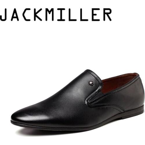 Jackmiller new spring mens dress shoes microfiber artificial leather casual shoes business man loafers solid black flexible