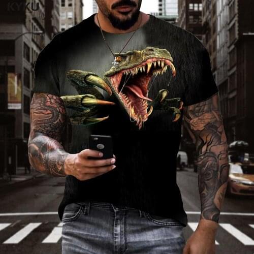 KYKU Dinosaur T-shirt Men Animal Funny T shirts Ferocious Tshirts Casual Hip Hop Tshirt Printed Short Sleeve Punk Rock Cool