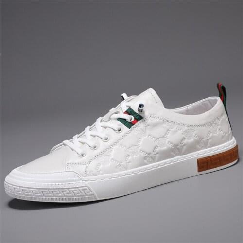 High-Quality Leather Shoes For Men Luxury Brand Casual And Comfortable Mens Shoes Lace-up Fashion Flat Shoes White Sneakers