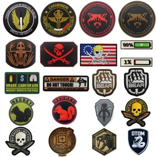 PVC Velcros Patches bear skull CrossFit Military rubber badge DANGER DO NOT TOUCH Tactical Decorative Clothing Applique sticker