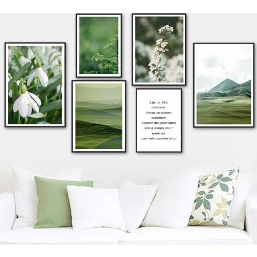 Green Plant Leaf Flower Prairie Mountain Wall Art Canvas Painting Nordic Posters And Prints Wall Pictures For Living Room Decor