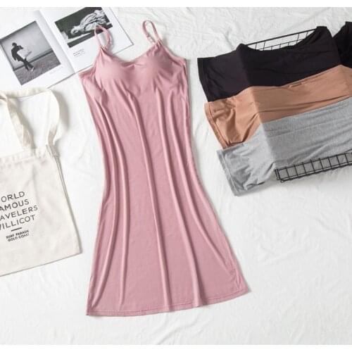 2021 New Sexy Nightgowns Womens Breast Pads Modal Over Knee Suspender Dress Outside Wear Loose Large Size Home Nightdress