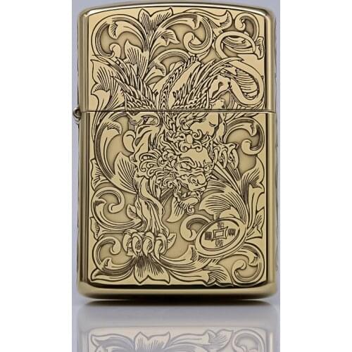 ZORRO Genuine Five Face Wngraving Etching Creative Boutique "Tang Grass PI Xiu" Pure Copper Kerosene Lighter