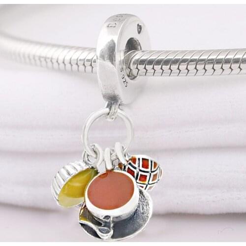 Original Enamel Egg Tart Milk Tea & Pineapple Bun Pendant Beads Fit 925 Sterling Silver Charm Bracelet Diy Jewelry