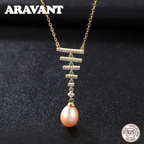 Natural Freshwater Pearl Pendant Straight Line Necklace Fashion 925 Sterling Silver Statement Necklace Pearl Jewelry