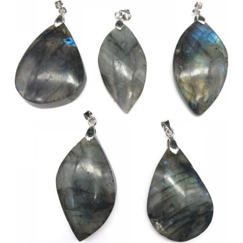 Natural Blue Flash Labradorite feldspar pendant with holes in the shape of blue light leaves