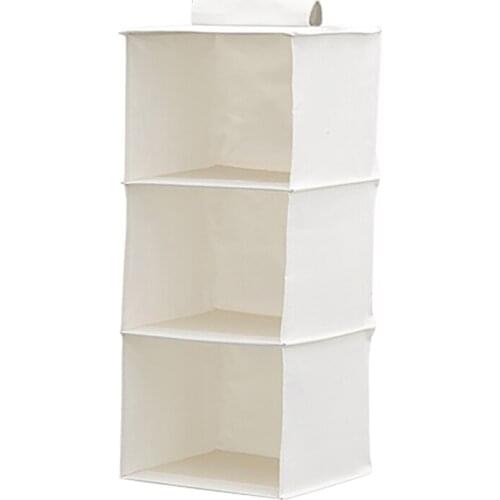 Hanging Wardrobe Storage Bag with 3 Natural Canvas Pocket Racks Underwear Wardrobe Storage