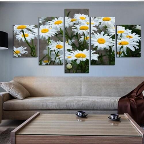 Canvas Painting Poster Room Decor Set 5 Panel Daisy Flower Wall Art Pictures for Home Design Interior Decoration Frameless