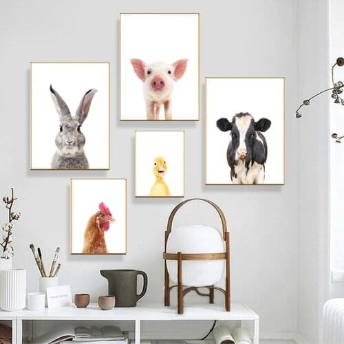 Rabbit Cow Pig Animal Posters and Prints Wall Art Canvas Painting Nursery Decorative Picture Nordic Kid Room Decor Picture