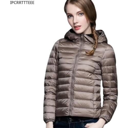 Women Autumn Winter Down Jacket Hooded 90% White Duck Down Plus Size Ultra Light Down Coat Solid Color Portable Outerwear