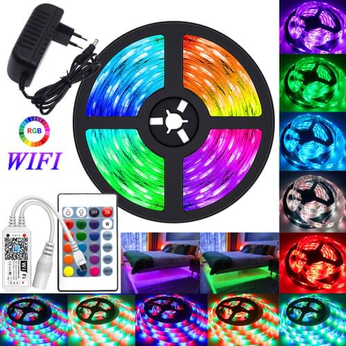 WIFI Controller RGB LED Strip Light SMD 2835 5M Waterproof RGB Tape DC12V Ribbon Diode Led Strip Light Home DIY Decoration Lamp