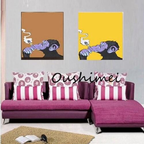 Handmade Wall Art Home Decor Oil Painting On Canvas Abstract Animal Paintings Monkey Of Smoking Modern Picture For Room Deocr
