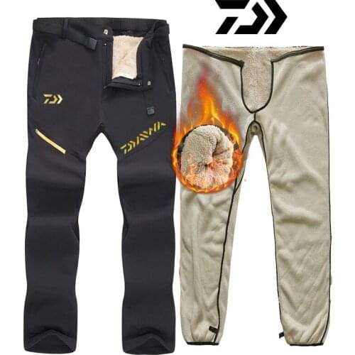 Daiwa Fishing Pants for Men Winter Outdoor Windproof Waterproof Snow Fleece Pants Thick Warm Trousers Male Trekking Hiking Pants