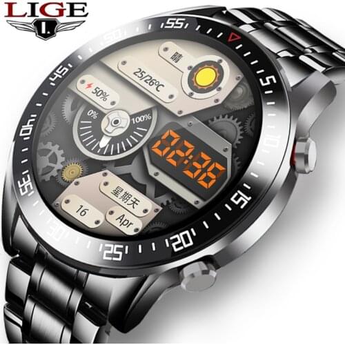 LIGE 2020 New Luxury brand mens watches Steel band Fitness watch Heart rate blood pressure Activity tracker Smart Watch For Men