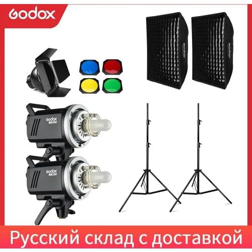 Godox MS200 400Ws 2x 200Ws Photo Studio Flash Lighting,Softbox,280cm Light Stand,Barn Door,Trigger,Flash built-in Receivers