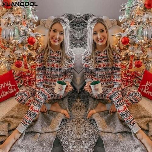 XUANCCOL Fashon Christmas Clothes Outfits Hoodie Sets Long Sleeve+Long Pants 2 Piece Suit Printing Women Tracksuit Xmas Clothing